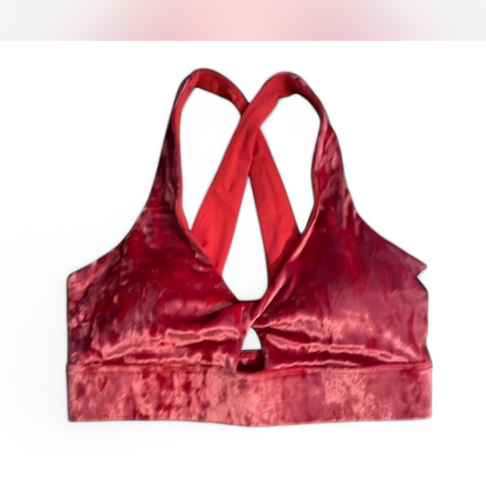 Fabletics Shiny Red Cross-Back Bralette Velour
